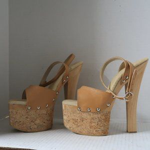 Rare Tony Shoes Cork Wood Exotic Platform Sandals 70s style